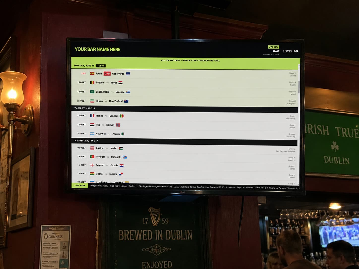 Matchday displayed on a bar TV screen
